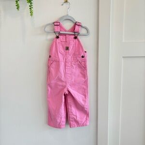 Carhartt Girls Pink Bib Overalls Adjustable Strap Buckle Pockets Size 18 month